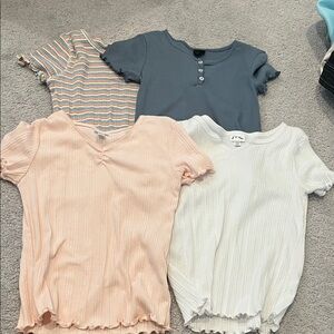 Set of 4 Art Class Tees - Blue, Striped, Peach, White Girls Size Large